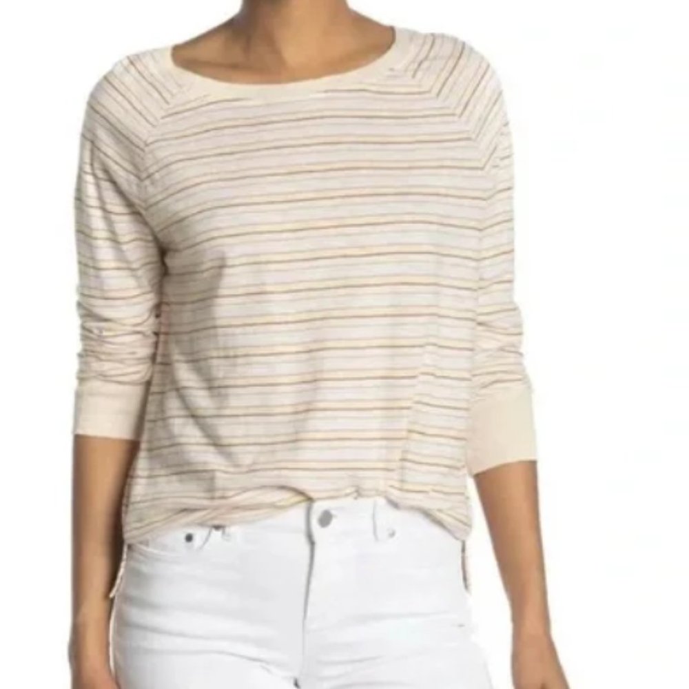 NWT Susina Womens T-Shirt Size S Small Striped Cotton Long Sleeve Round Neck Top